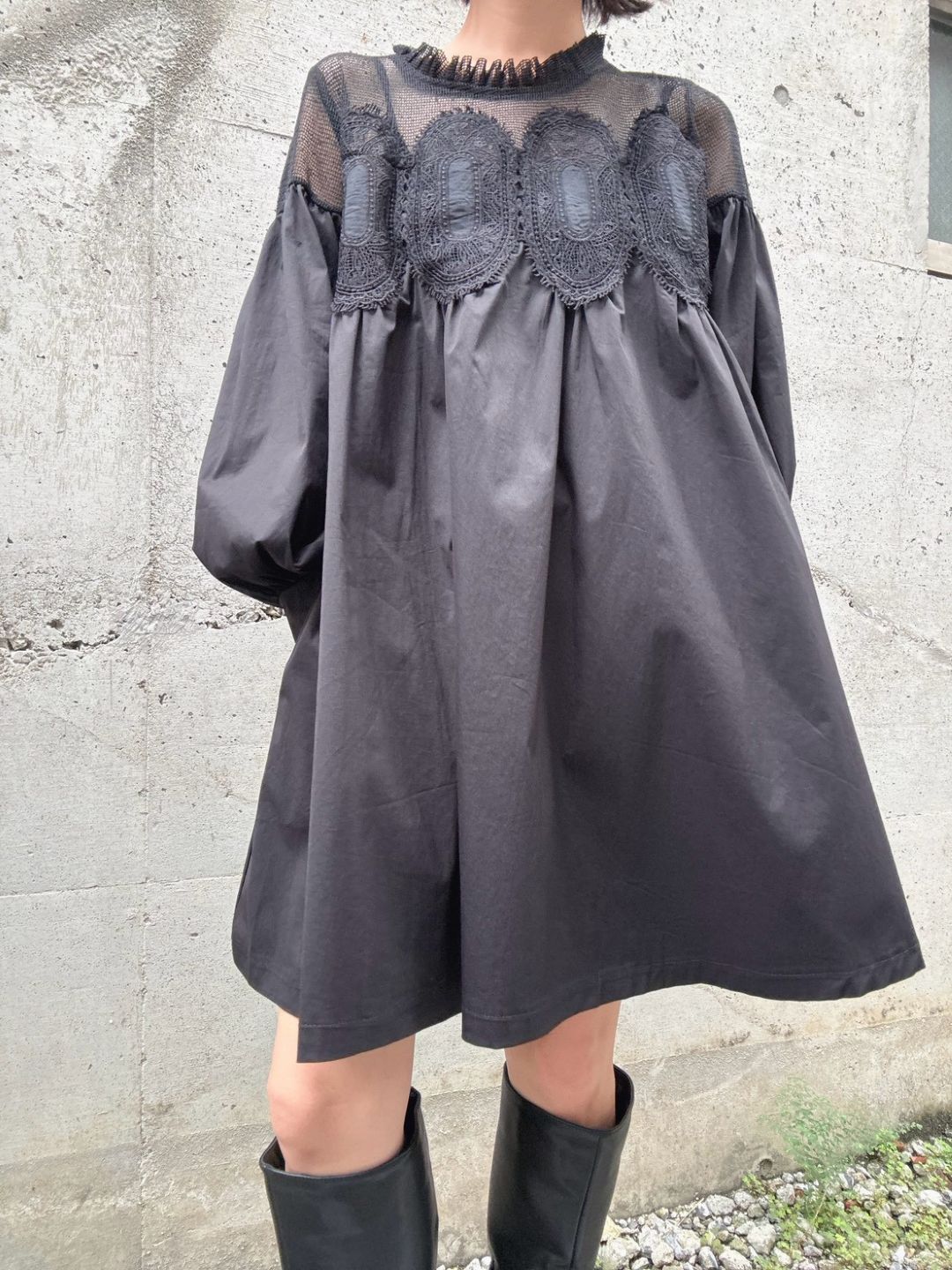 meshlace flaregather one-piece