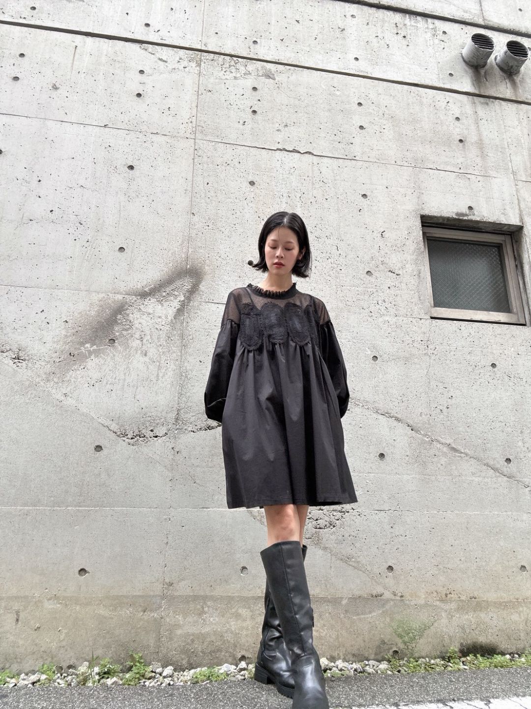 meshlace flaregather one-piece