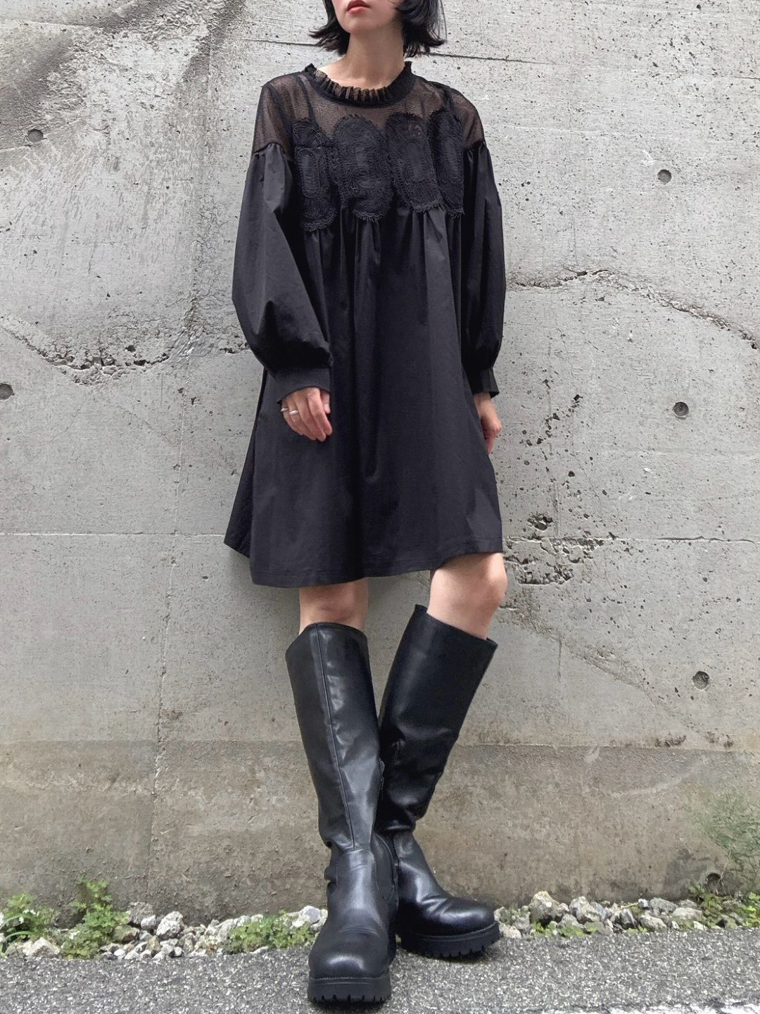 meshlace flaregather one-piece