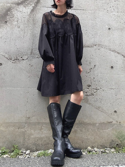 meshlace flaregather one-piece