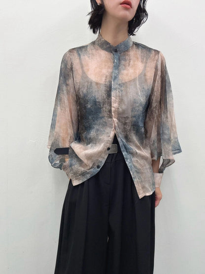 art print sheer shirt