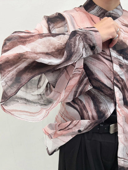 art print sheer shirt