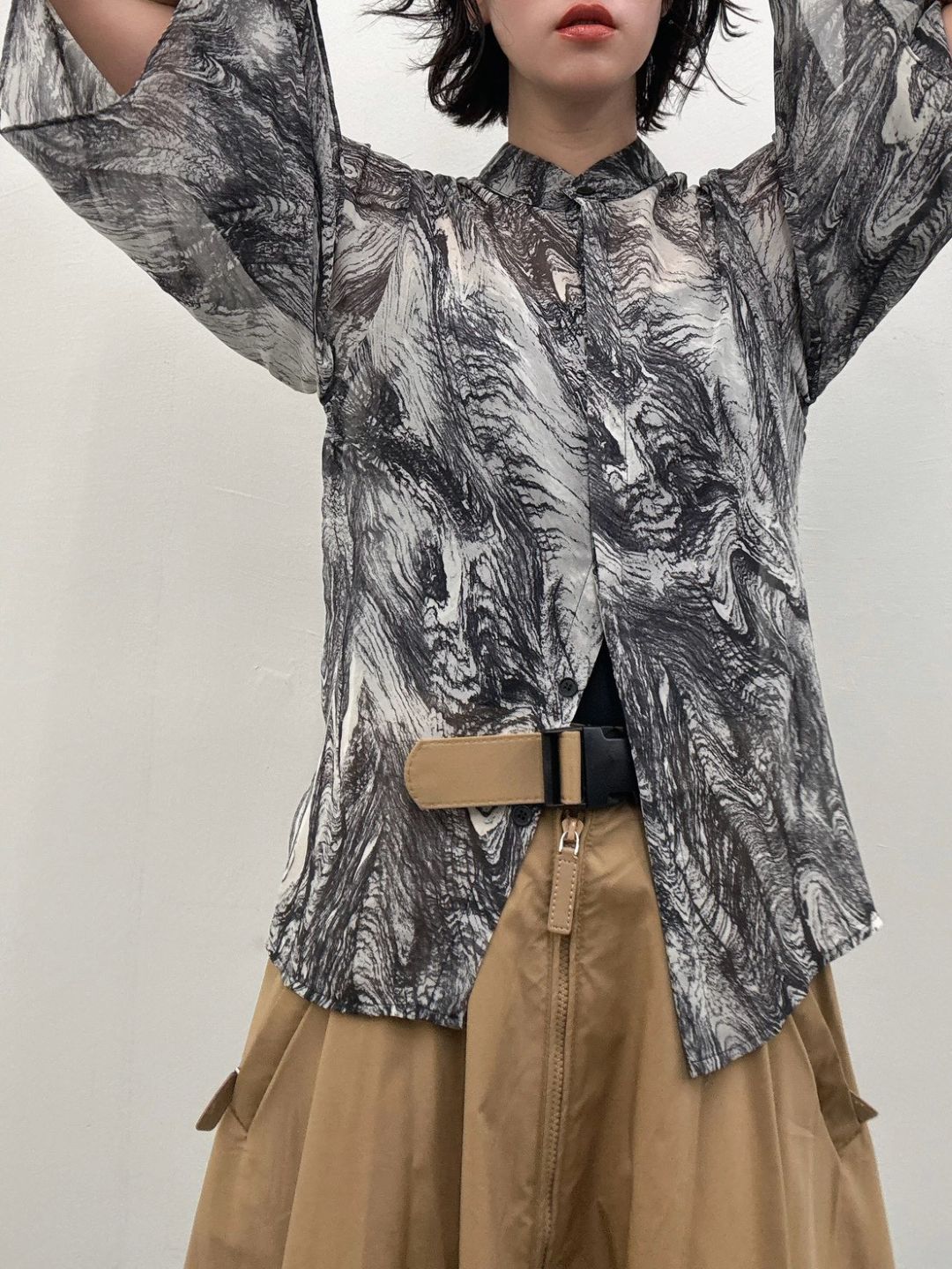 art print sheer shirt