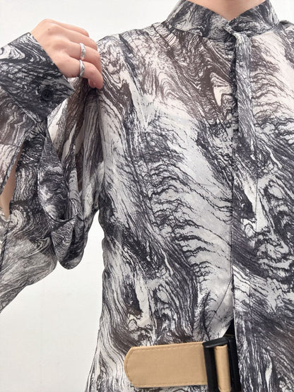 art print sheer shirt