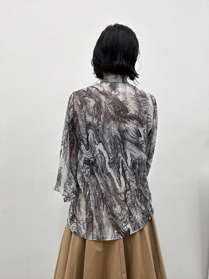 art print sheer shirt