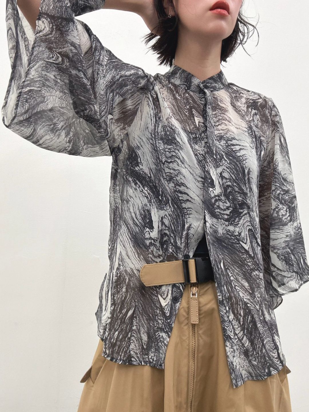 art print sheer shirt