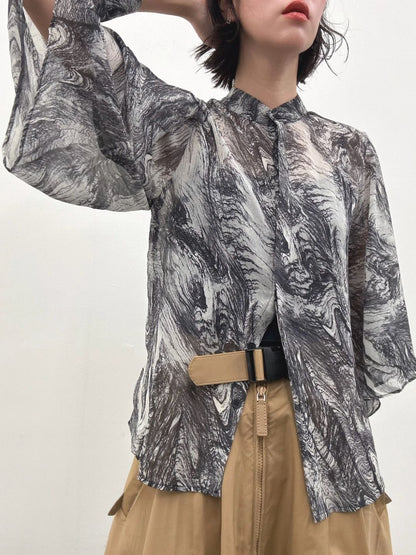 art print sheer shirt