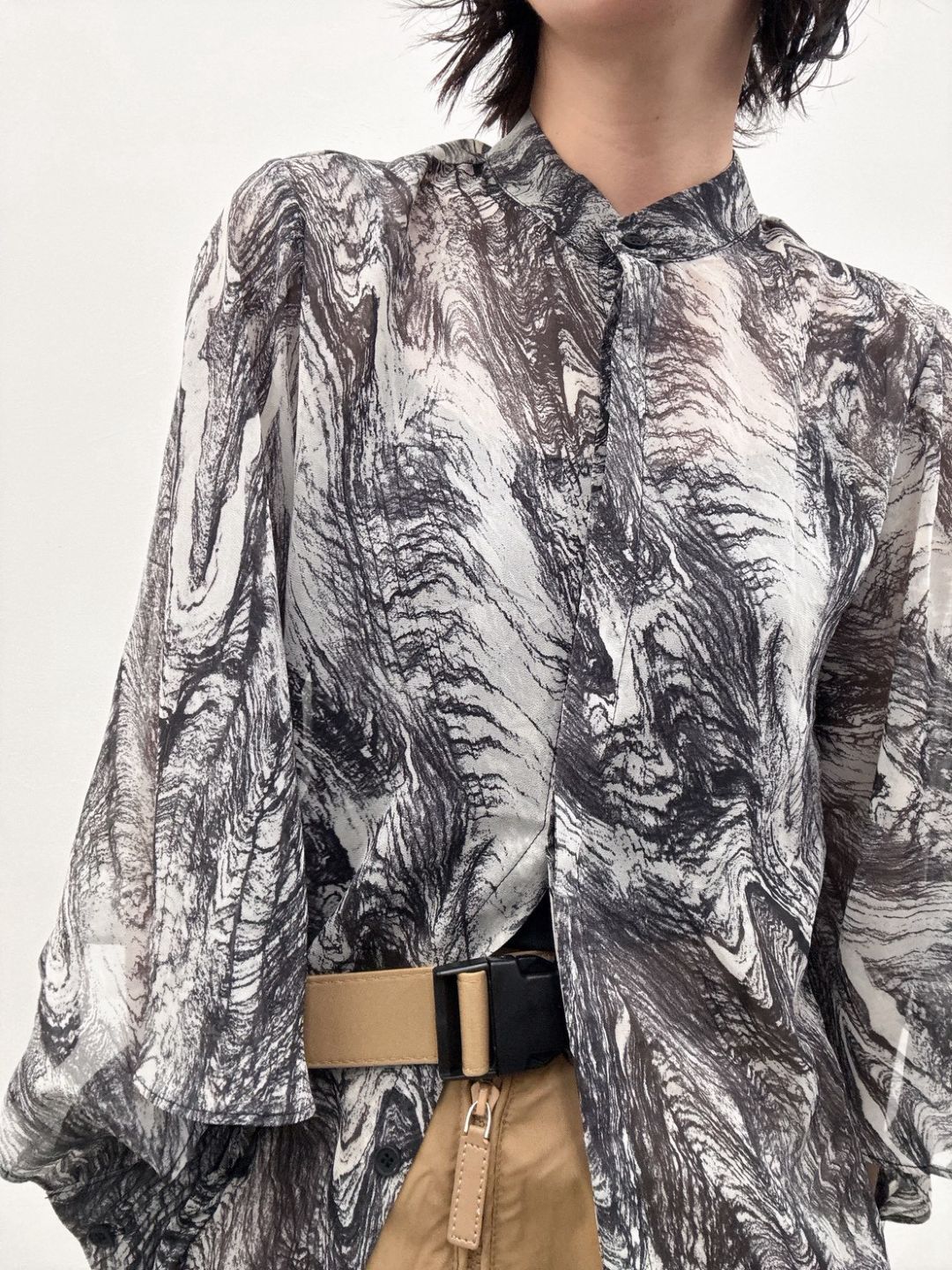 art print sheer shirt