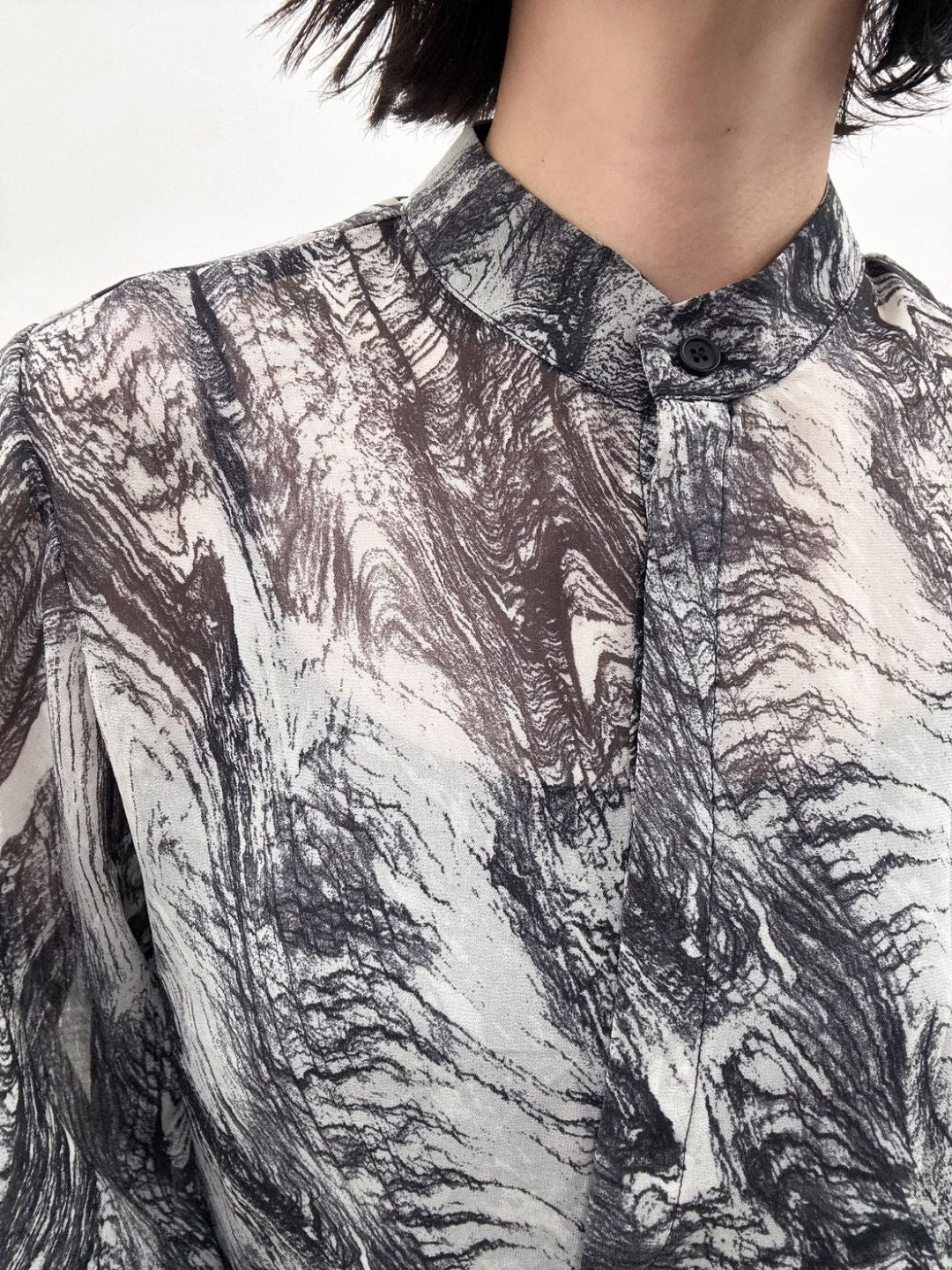art print sheer shirt