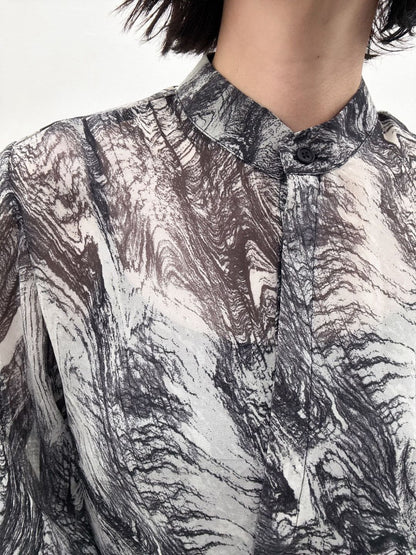art print sheer shirt