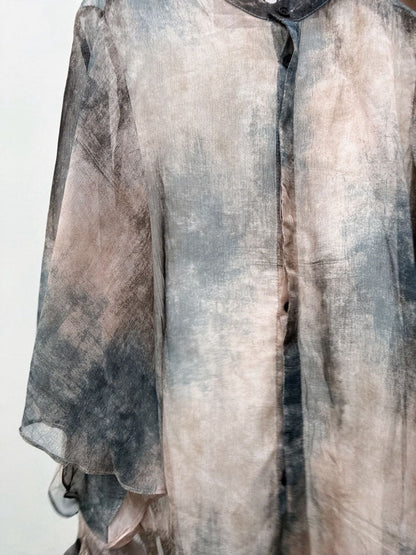 art print sheer shirt