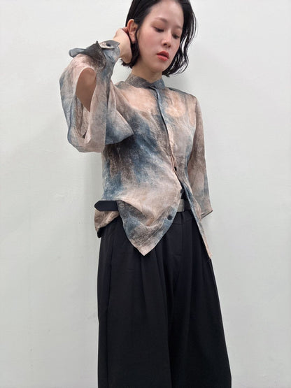 art print sheer shirt