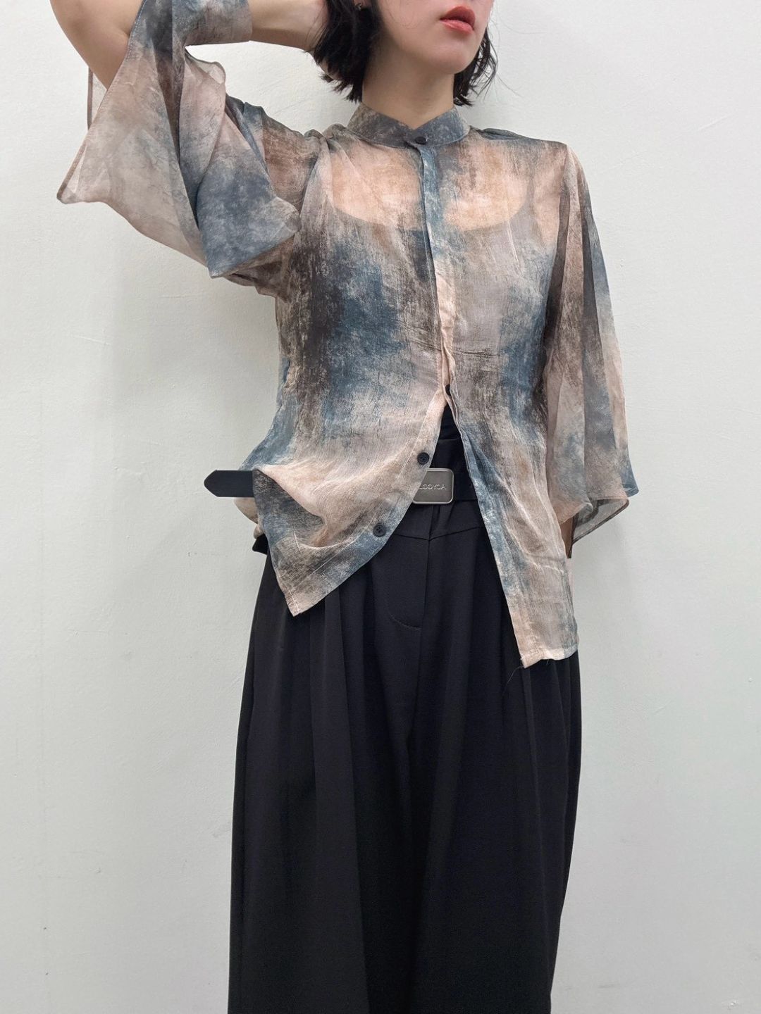 art print sheer shirt