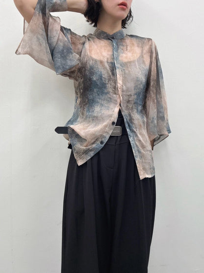 art print sheer shirt