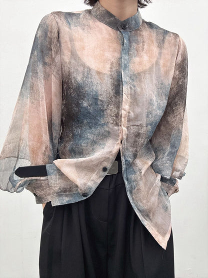 art print sheer shirt