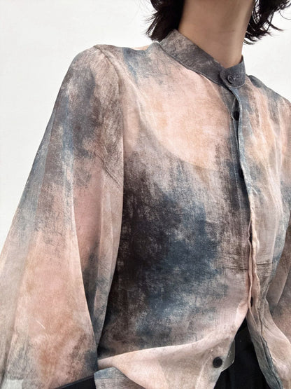 art print sheer shirt
