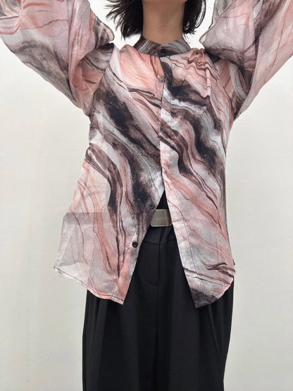 art print sheer shirt