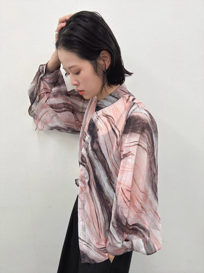 art print sheer shirt