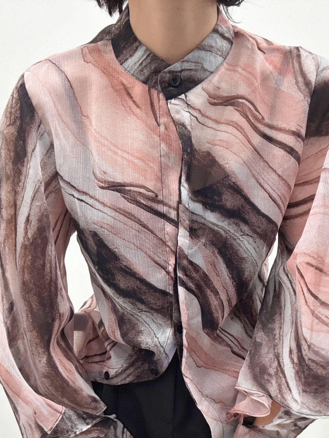 art print sheer shirt