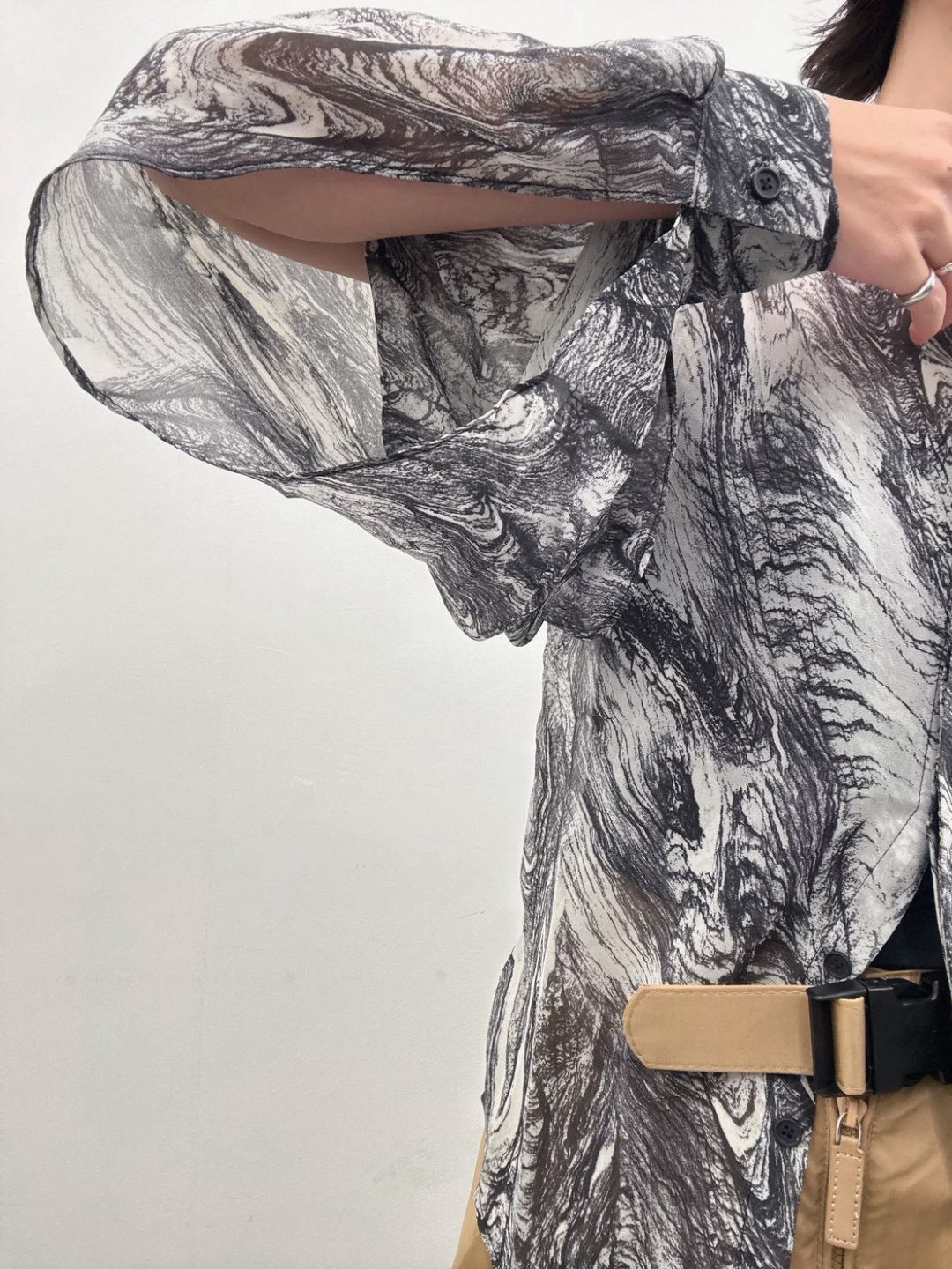 art print sheer shirt