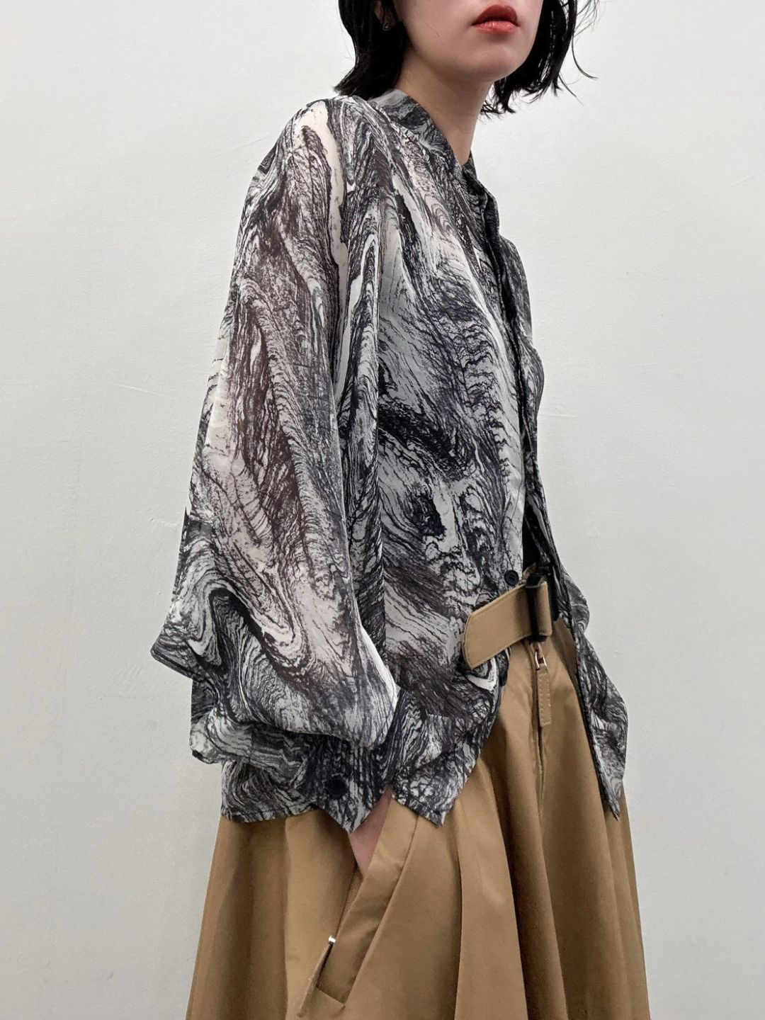 art print sheer shirt