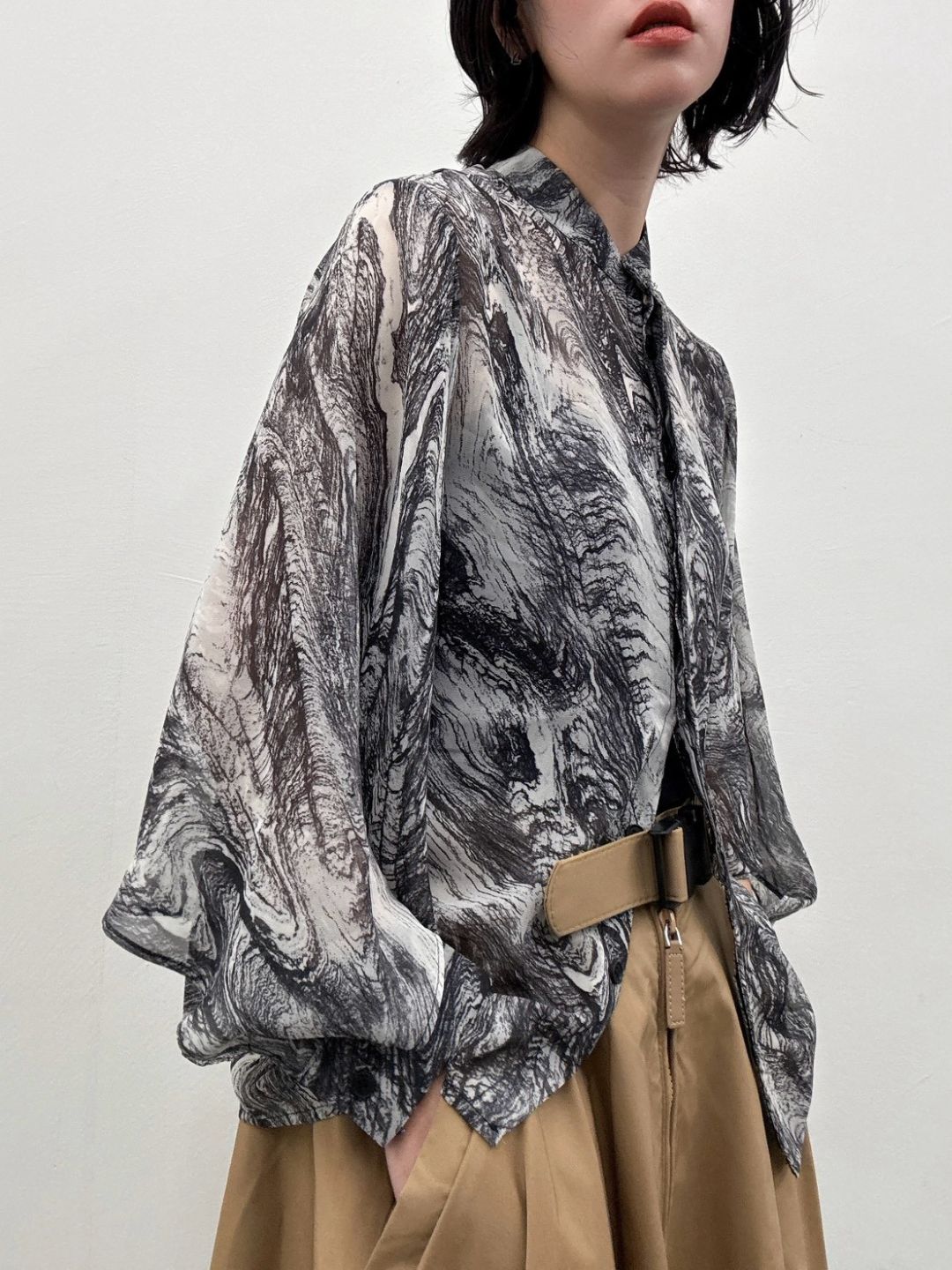 art print sheer shirt