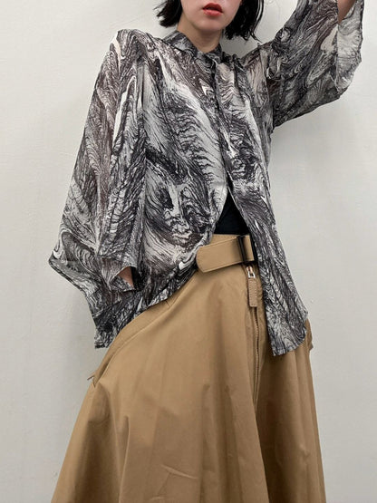 art print sheer shirt