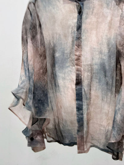 art print sheer shirt