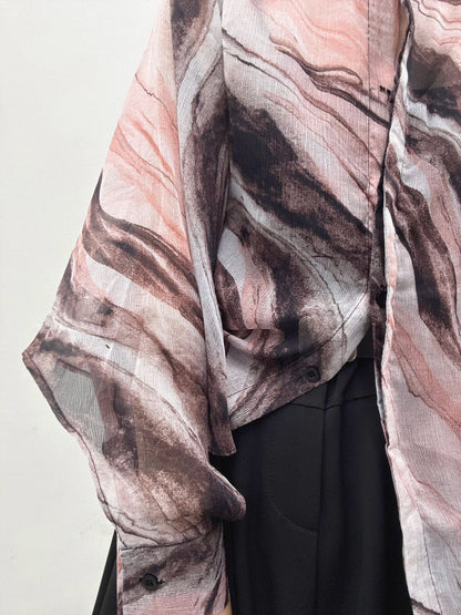 art print sheer shirt