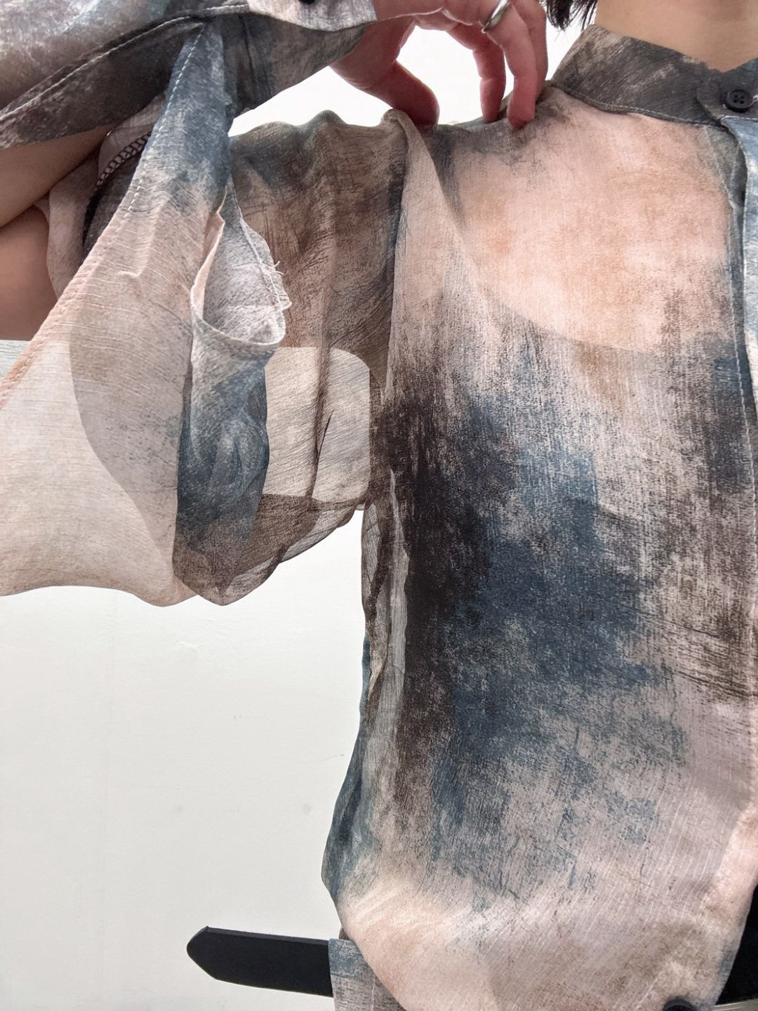 art print sheer shirt