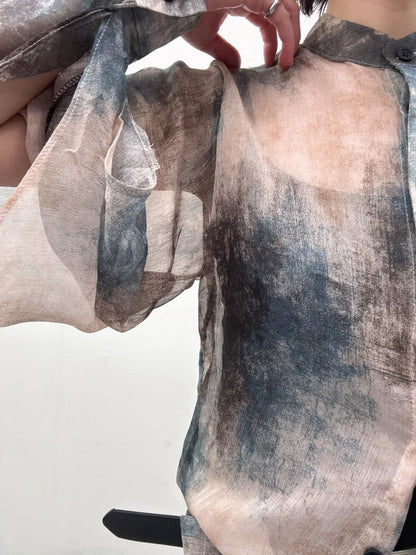art print sheer shirt