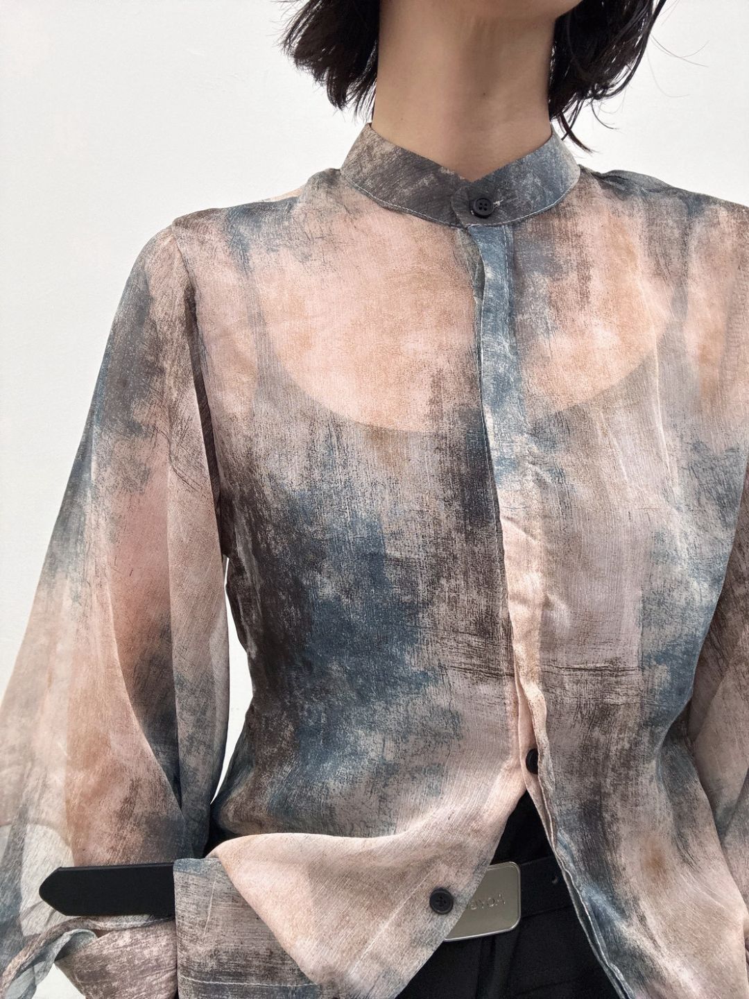 art print sheer shirt