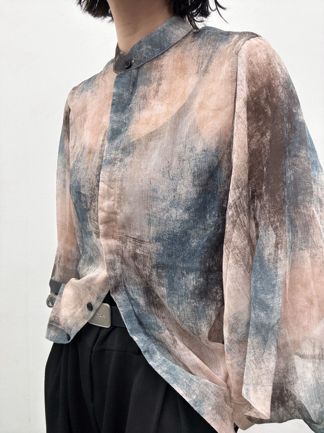 art print sheer shirt
