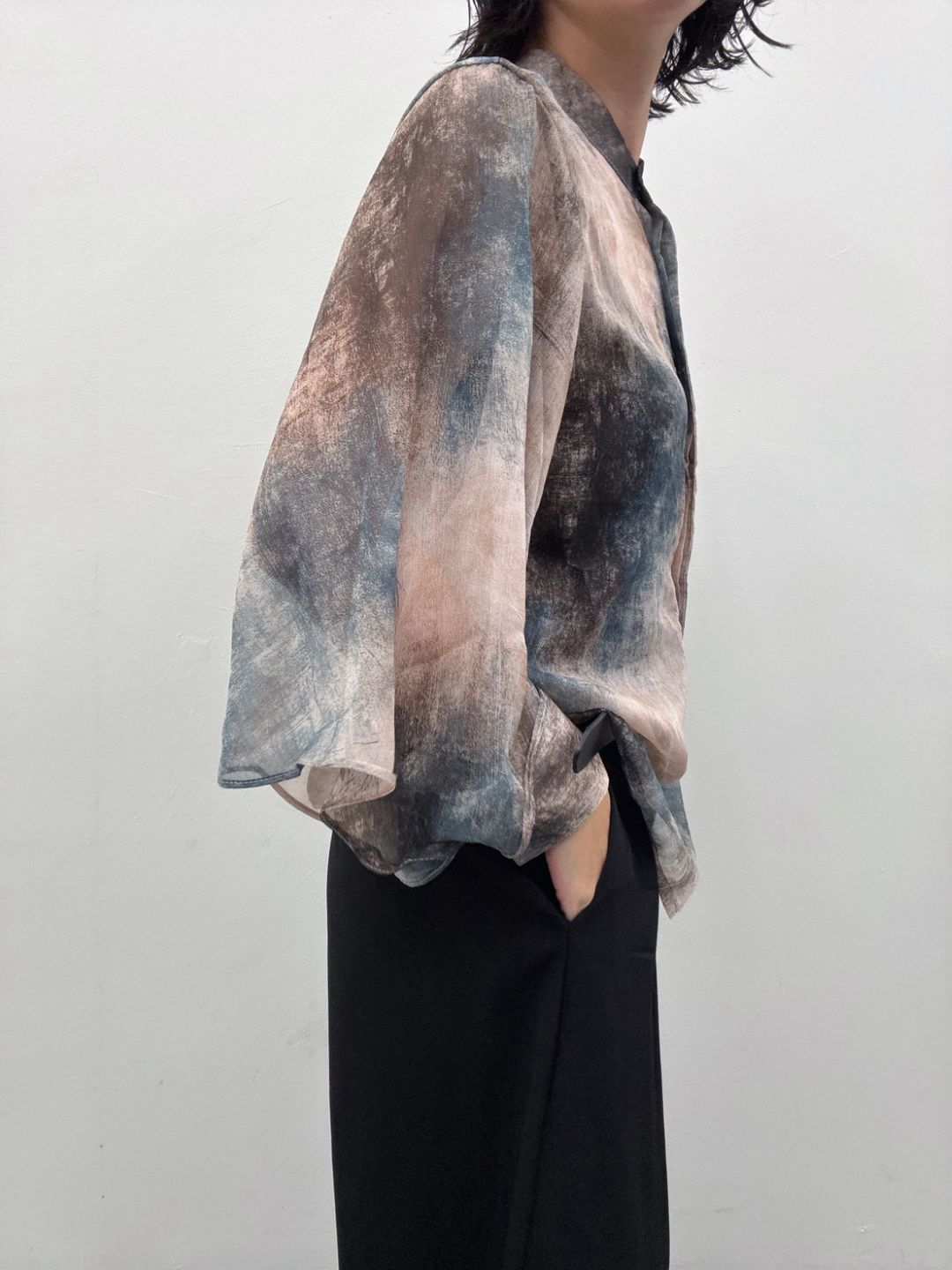 art print sheer shirt