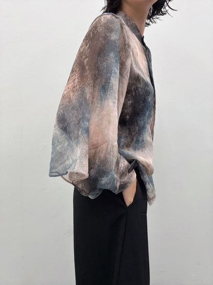 art print sheer shirt