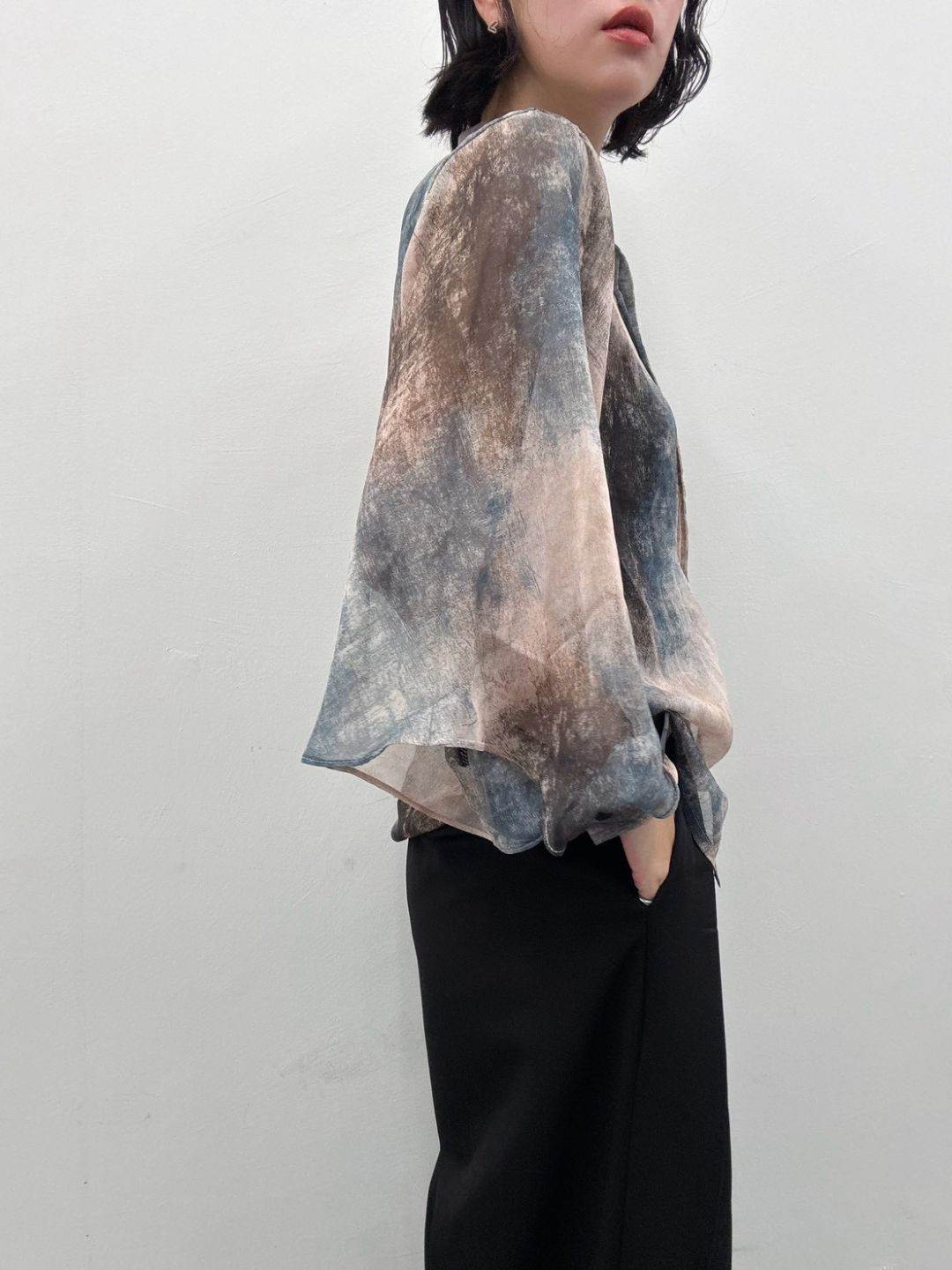 art print sheer shirt