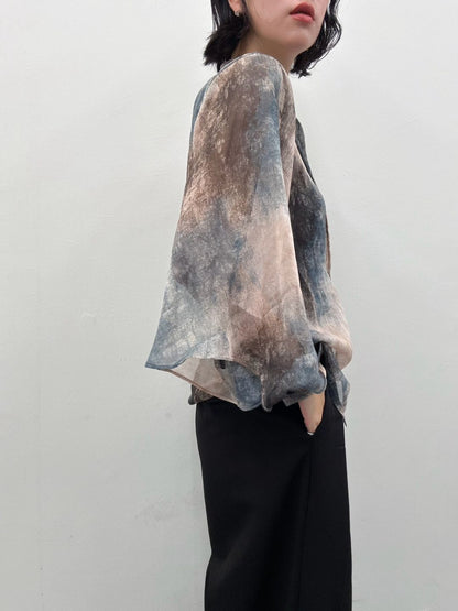 art print sheer shirt