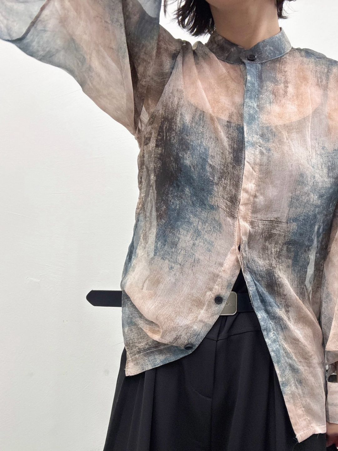 art print sheer shirt