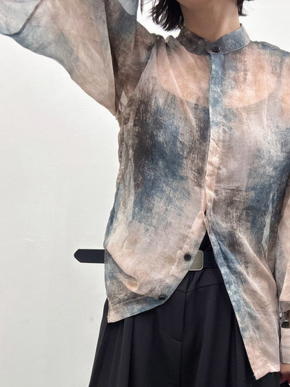 art print sheer shirt