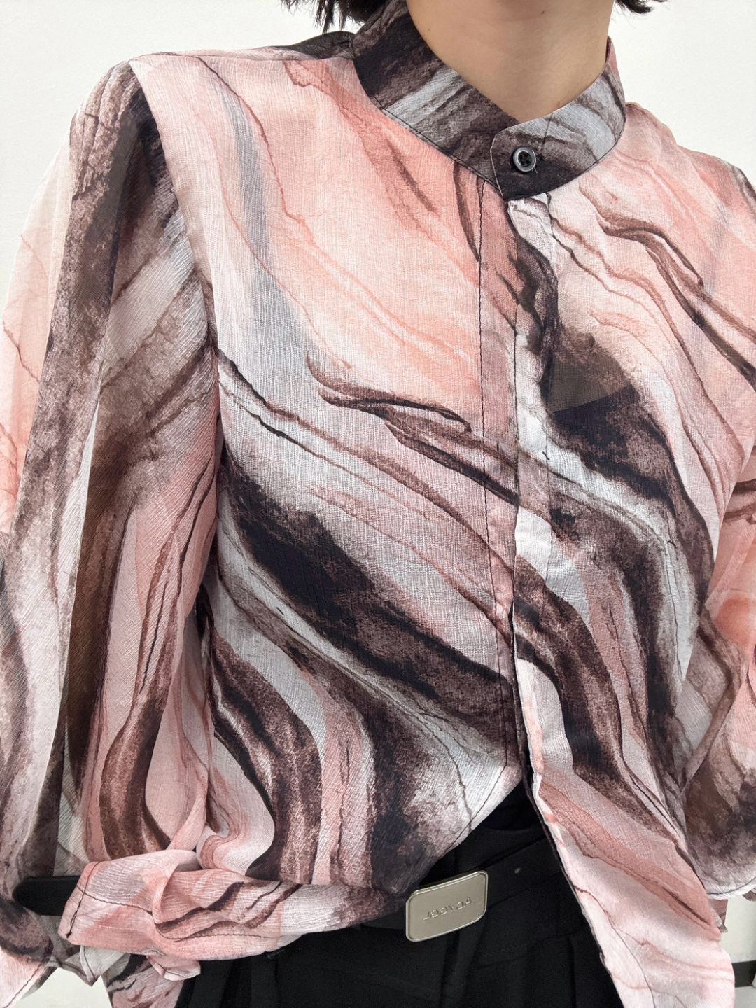 art print sheer shirt