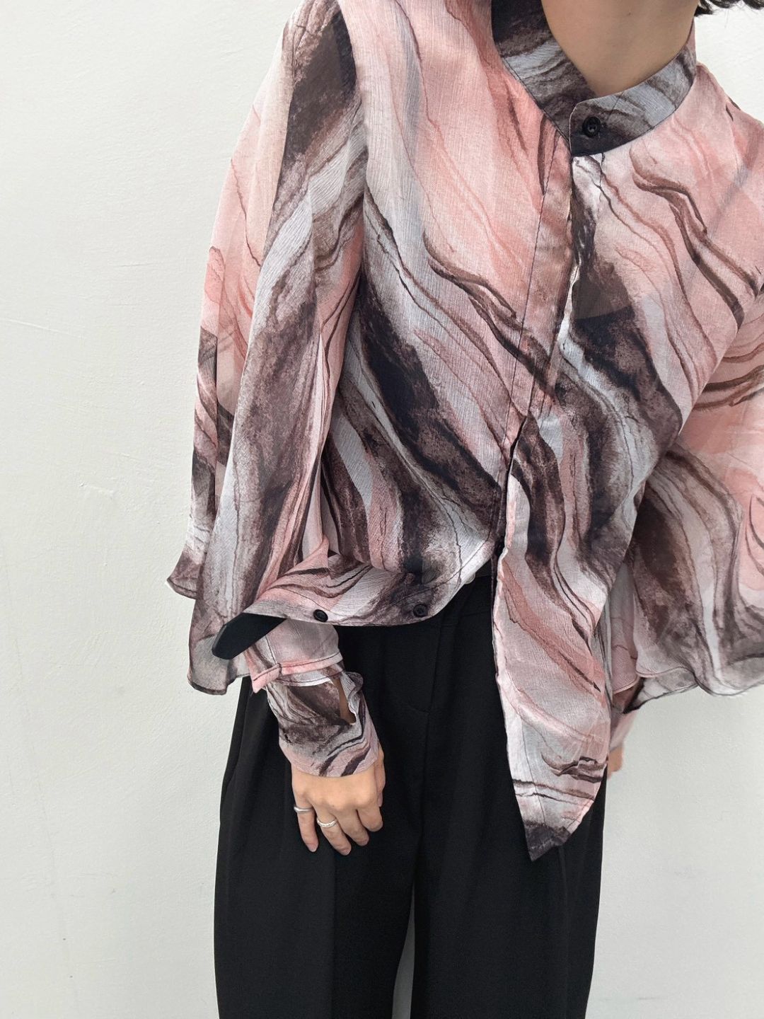 art print sheer shirt
