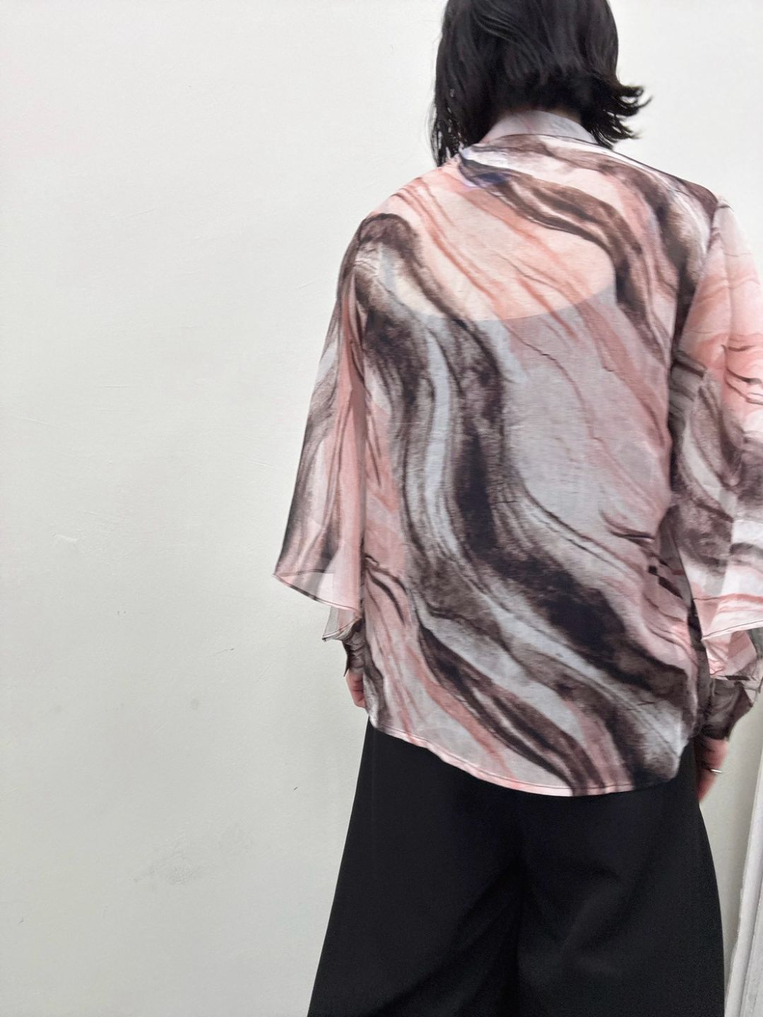 art print sheer shirt