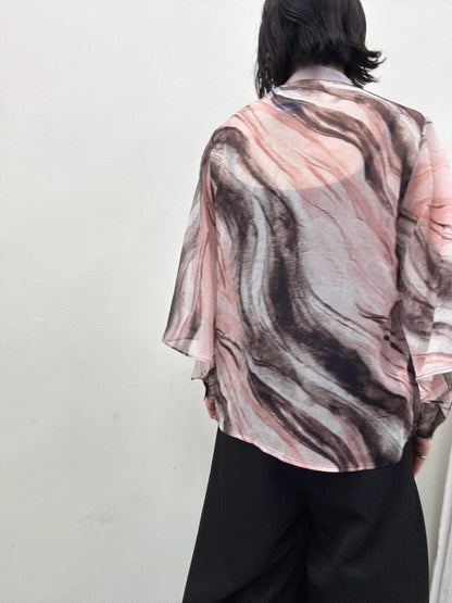 art print sheer shirt
