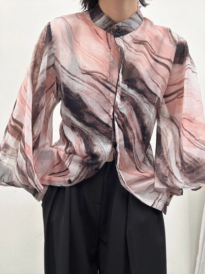 art print sheer shirt