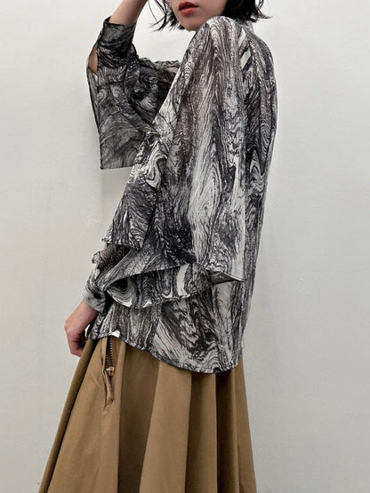 art print sheer shirt