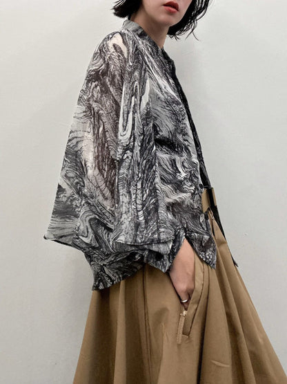 art print sheer shirt