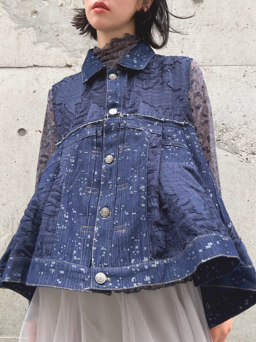 denim mix jacquard vest