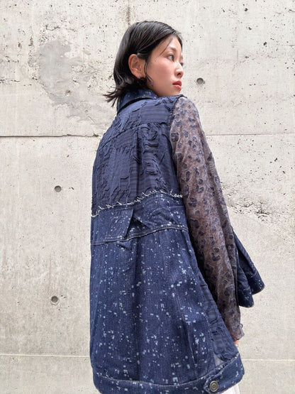 denim mix jacquard vest