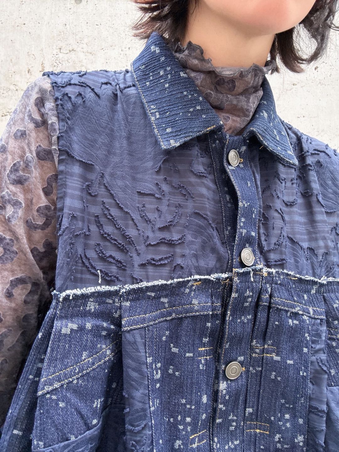 denim mix jacquard vest