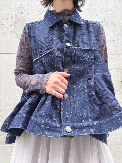 denim mix jacquard vest